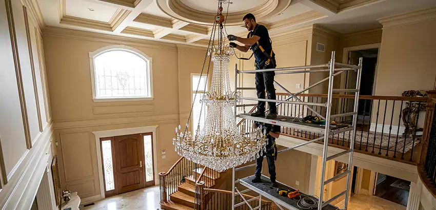 Two-Story Foyer Chandelier Installation in Lebanon